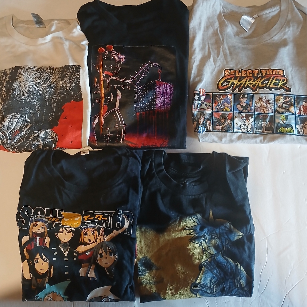 Anime Shirt Lot. 5 Shirts Size Large. Berserk Soul Eater Kingdom Hearts